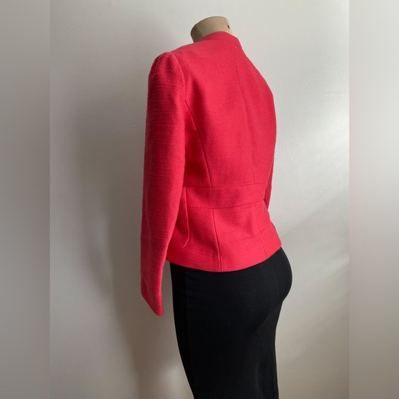 $660‼️MAJE Tweed Short Blazer Jacket Collarless Long Pleated Sleeves Pink Red M - Picture 5 of 13